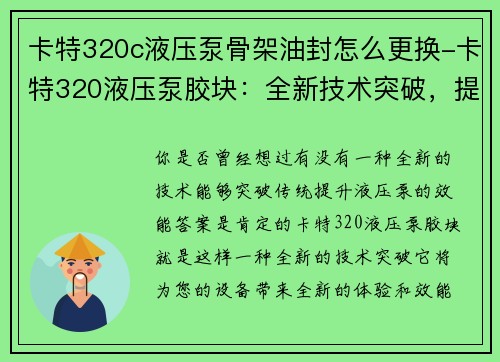 卡特320c液压泵骨架油封怎么更换-卡特320液压泵胶块：全新技术突破，提升效能